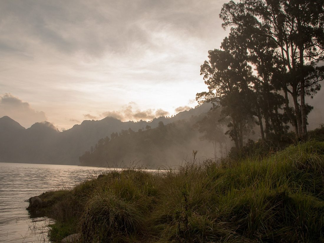 Segara Anak crater lake at sunset